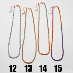 Colorful 3mm handmade woven rope necklace with rose gold clasp, vibrant cord jewelry accessory.
