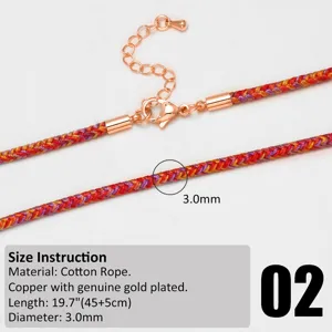 Colorful braided rope necklace with rose gold plated copper lobster clasp and 3mm thickness.