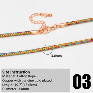 Colorful braided cord necklace with rose gold clasp, 3mm diameter, handmade DIY jewelry.