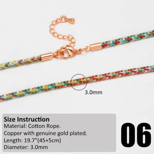 Detailed view of the 3.0mm colorful braided cord necklace with gold-plated lobster clasp.