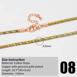 Colorful handmade braided necklace cord detail, 3mm diameter copper gold plated chain accessory