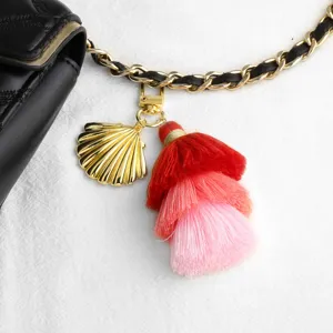 Bohemian Tassel Keychain Gold Plated Copper Seashell Starfish Bag Pendant For Women Boho Summer Ocean Style Bag Accessory