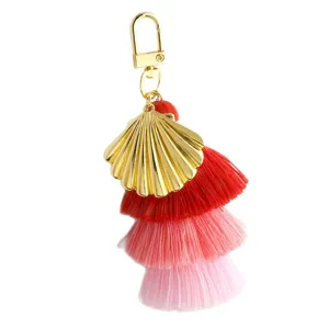 Golden shell layered tassel keychain bag pendant charm for women and girls accessories
