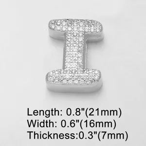 Silver letter I charm pendant with paved cubic zirconia for DIY bracelet and watch band accessory.