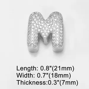 Silver paved cubic zirconia letter M charm pendant for DIY bracelet watch band accessories