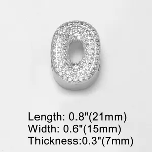 Pavé cubic zirconia letter O charm bead detail view with clear dimensions and sparkle.