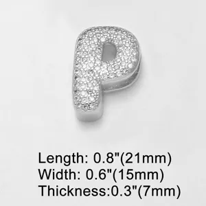 Silver letter P charm pendant encrusted with sparkling zirconias for DIY jewelry making.