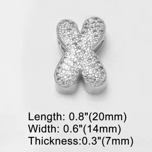 Silver tone letter X charm pendant, pavé cubic zirconia DIY accessory, detailed view.