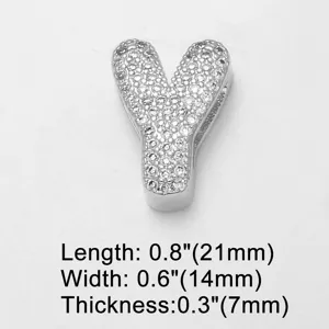 Silver tone metal pave cubic zirconia letter Y pendant DIY charm jewelry accessory 21mm
