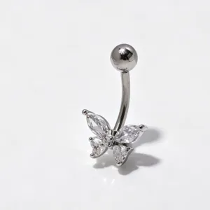 Anello per piercing all'ombelico in acciaio inossidabile con farfalla zircone.