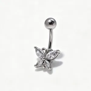Piercing ombelico in acciaio inossidabile con farfalla scintillante in zircone cubico.