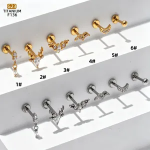 G23 titaan piercing labret oorbellen kraakbeen met sprankelende kubieke zirkonia