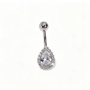 Bijou de piercing de nombril en oxyde de zirconium poire, barre incurvée en acier inox.