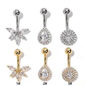 Piercing De Nombril Sexy Tige En Acier Inoxydable 316L Cuivre Micro-pavage De Zirconia Bijoux De Piercing Fleur Goutte Rond Cadeau