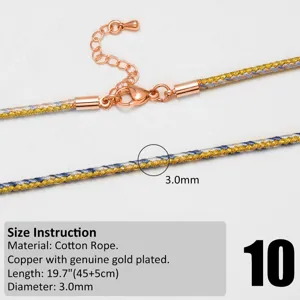 Colorful handmade braided rope necklace cord with rose gold clasp, 3mm diameter, 45+5cm length.