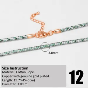 Handmade braided cotton rope necklace cord with rose gold plated clasp and extension chain.