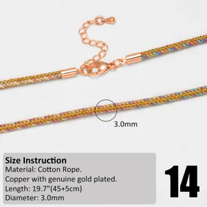 3mm Colorful Braided Rope Necklace Copper Gold Plated Adjustable Chain Detail View