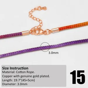 Colorful braided cotton rope necklace cord with rose gold plated clasp and extension chain.