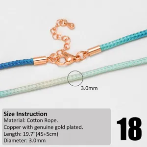 Colorful handmade woven necklace cord accessory 3mm cotton rope with gold plated clasp