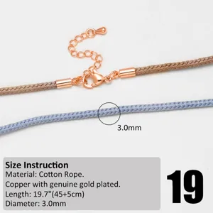 Detailed view of 3.0mm colorful braided cord necklace rope with rose gold plated clasp