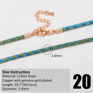 Colorful braided cotton rope necklace featuring a gold-plated copper clasp and chain.