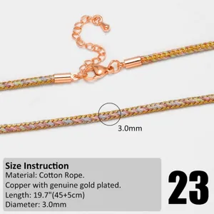 Handmade braided cotton rope necklace cord with copper gold plated parts 3mm diameter.