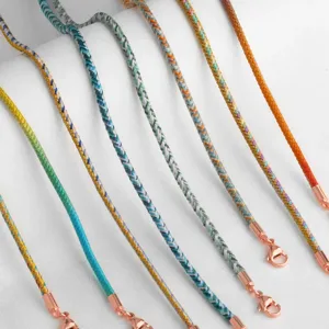 Colorful handmade braided necklace ropes with rose gold clasps, 3mm cord accessories main view.