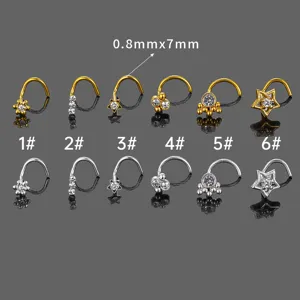 Stainless steel piercing nose stud ring with cubic zirconia in various cute shapes set.