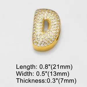 Goldener dicker Buchstabe D Anhänger mit Zirkonia Steinen für DIY Armband Schmuck