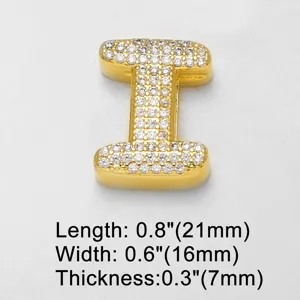 Goldener klobiger Buchstabe I Zirkon Anhänger, glänzendes Kristall Alphabet DIY Armband Zubehör.
