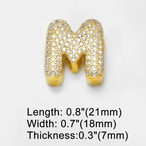 Vergoldeter bauchiger Buchstabe M Anhänger besetzt mit Zirkonia für DIY Armband Schmuck