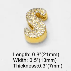 Gold Pave Zirkonia Buchstabe S Anhänger DIY Armband Schmuck Zubehör 21mm groß