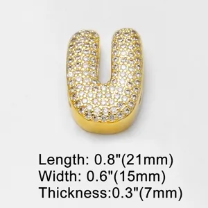 Goldener dicker Buchstabe U Anhänger besetzt mit funkelnden Zirkonia Steinen für DIY Schmuck.