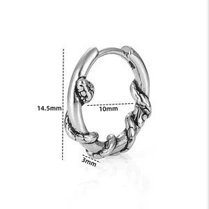 Orecchini a cerchio serpente stile retro punk per uomo e donna, gioielli hip hop in argento.
