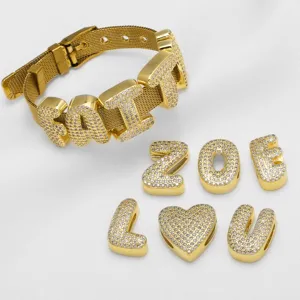 DIY Puffy Zirkonia Initialen Buchstaben Charms Vergoldet Alphabet Anhänger Für Armband Maschenarmband Lederarmband Schmuckherstellung