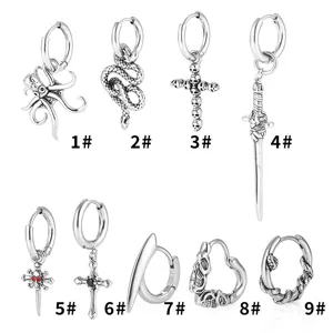 Orecchini a Cerchio Punk in Acciaio Inossidabile Vintage Con Pendente a Croce Serpente Teschio per Uomo Donna Gioielli Gotici Hip Hop
