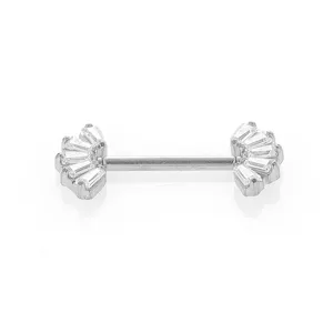 Stainless steel body piercing nipple ring featuring sparkling cubic zirconia crown ends.