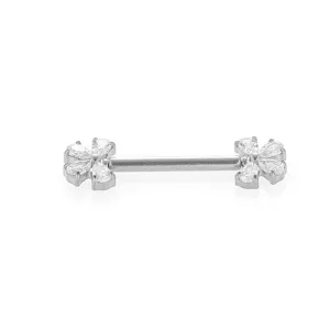 316L stainless steel zircon flower push-pin nipple ring body piercing jewelry detail shot.
