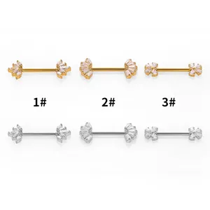 316L Stainless Steel Rhinestone Crown Flower Nipple Ring Non-Threaded Push-in Nipple Stud Body Piercing Jewelry For Women