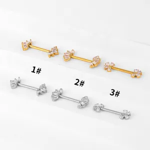 Surgical steel zircon nipple rings, threadless crown flower body piercing jewelry variants.