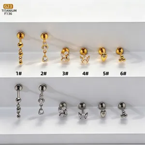 G23 Titan Labret Stecker Piercing Schmuck Set mit Zirkonia Kristallen und Anhänger Motiven.