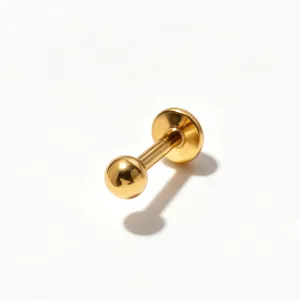 Gouden titanium labret knop piercing sieraden detailopname voor oren en lippen.