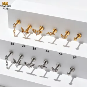 G23 Titaan Labret Lipring Kraakbeen Oorring Zirkoon Kristal Lichaam Piercing Set
