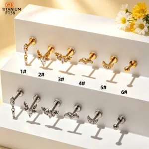 G23 titanium labret piercing sieraden set met prachtige zirkoon en diverse stijlen.