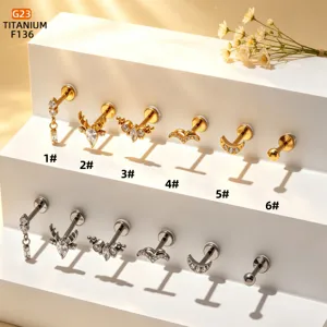 G23 titanium labret knop kraakbeen oorbellen set met zirkonia stenen in verschillende stijlen.
