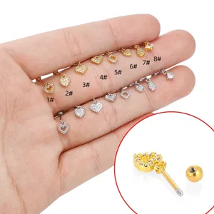 316L Roestvrij Staal Hart Strass Kraakbeen Oorknopjes Europese Amerikaanse Piercing Sieraden Kleine Hangende Oorbel Voor Vrouwen Mannen