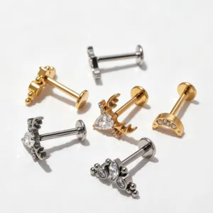 G23 titanium piercing set, zirconia labret knopjes, kraakbeen oorbellen in leuke ontwerpen.