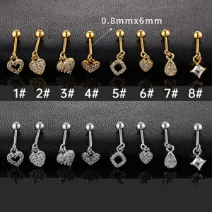 Minimalistische zirconia hart en geometrische hanger kraakbeen barbell oorbellen