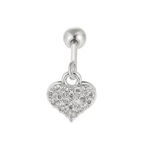 Delicate zilverkleurige hart kraakbeen piercing oorknop versierd met fonkelende zirkonia.
