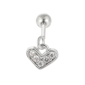 Zilveren hartje hanger kraakbeen piercing knopje met glinsterende zirkonia sieraad